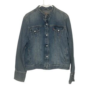 Levi's Dark Wash Mock Collar Snap Front Denim Jacket, Large